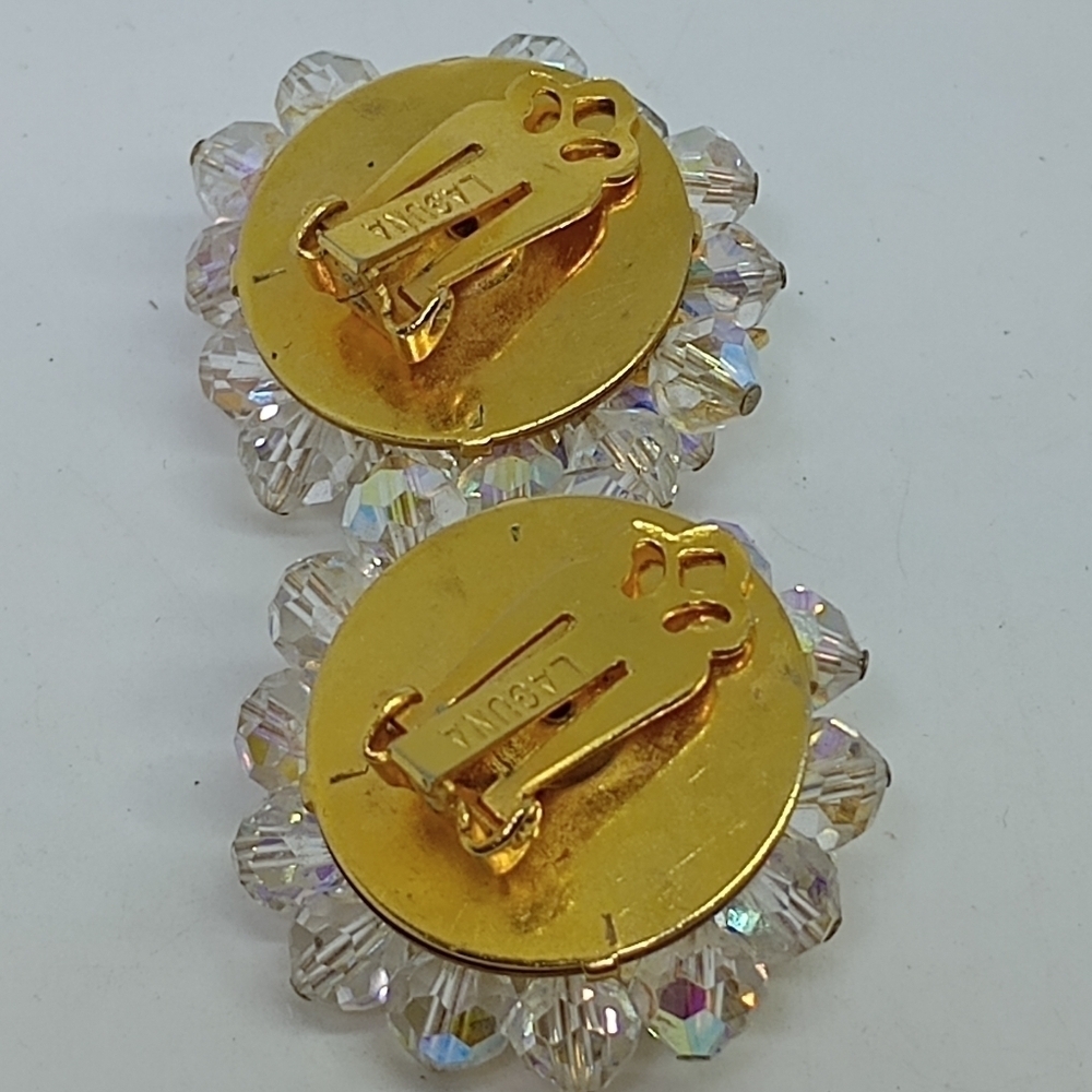 * vintage Laguna AB crystal cluster gold tone clip on earrings - Picture 7 of 7